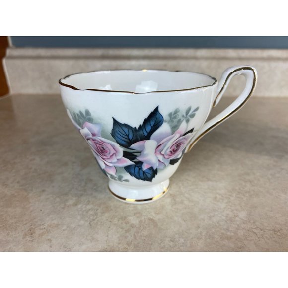 Delphine Bone China Tea Cup and Saucer England White Pink Roses - Picture 5 of 9